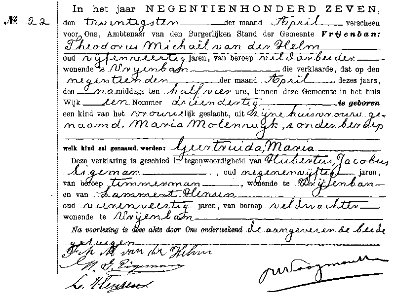 19070420 geb akte 22 Geertruida M dv TM vd Helm - M Molenwijk